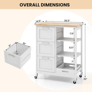 Rolling Kitchen Island Utility Storage Cart-White view 5