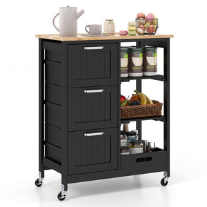 Rolling Kitchen Island Utility Storage Cart with 3 Large Drawers-Black view 4