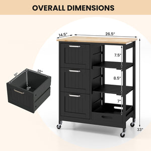 Rolling Kitchen Island Utility Storage Cart with 3 Large Drawers-Black view 5