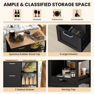 Rolling Kitchen Island Utility Storage Cart with 3 Large Drawers-Black view 7
