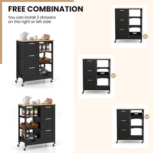 Rolling Kitchen Island Utility Storage Cart with 3 Large Drawers-Black view 9