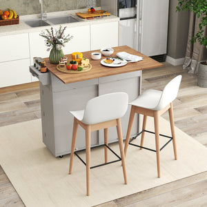 Rolling Kitchen Island with Trash Can Cabinet and Rubber Universal Wheels-Grey view 3