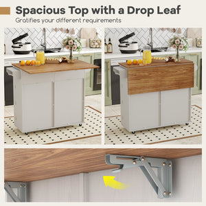 Rolling Kitchen Island with Trash Can Cabinet and Rubber Universal Wheels-Grey view 6
