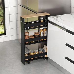 Rolling Kitchen Slim Storage Cart Mobile Shelving Organizer with Handle-Black view 2