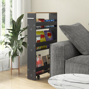 Rolling Kitchen Slim Storage Cart Mobile Shelving Organizer with Handle-Gray view 3