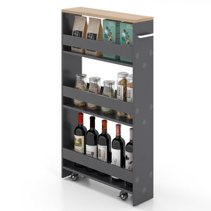 Rolling Kitchen Slim Storage Cart Mobile Shelving Organizer with Handle-Gray view 4