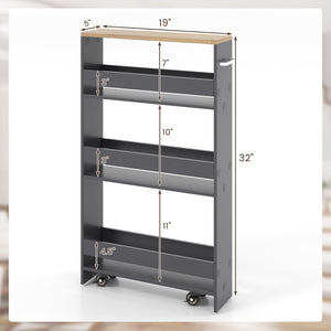 Rolling Kitchen Slim Storage Cart Mobile Shelving Organizer with Handle-Gray view 5