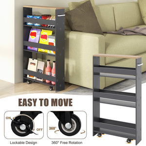 Rolling Kitchen Slim Storage Cart Mobile Shelving Organizer with Handle-Gray view 8