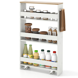 Rolling Kitchen Slim Storage Cart Mobile Shelving Organizer with Handle-White view 4