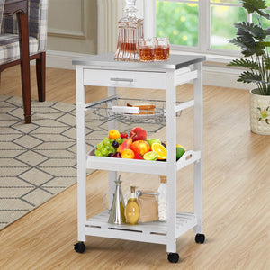 Kitchen Island Cart with Stainless Steel Tabletop and Basket-White view 2