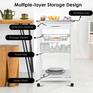 Kitchen Island Cart with Stainless Steel Tabletop and Basket-White view 6