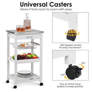 Kitchen Island Cart with Stainless Steel Tabletop and Basket-White view 7