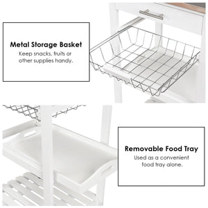 Kitchen Island Cart with Stainless Steel Tabletop and Basket-White view 9