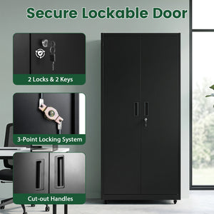 Rolling Metal Storage Cabinet 73 Inches Lockable File Cabinet with 4 Smooth Wheels-Black view 9