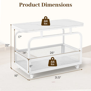 Rolling Side Table 2-Tier Narrow End Table with Mesh Storage Basket-White view 5