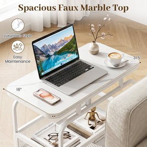 Rolling Side Table 2-Tier Narrow End Table with Mesh Storage Basket-White view 7