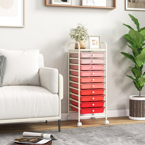 10 Drawer Rolling Storage Cart Organizer with 4 Universal Casters-Gradient Pink view 2