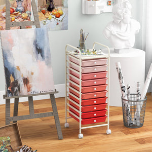 10 Drawer Rolling Storage Cart Organizer with 4 Universal Casters-Gradient Pink view 3