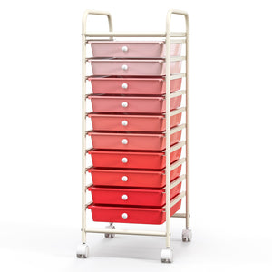 10 Drawer Rolling Storage Cart Organizer with 4 Universal Casters-Gradient Pink view 4