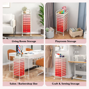 10 Drawer Rolling Storage Cart Organizer with 4 Universal Casters-Gradient Pink view 8