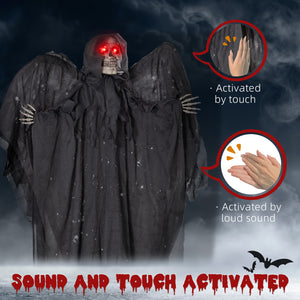 6.4' Life Size Winged Grim Reaper Outdoor Halloween Decoration Animatronic, Animated Prop w/ Light Up Eyes