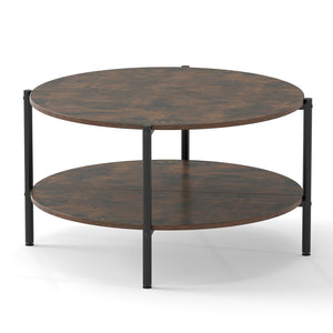 Round Coffee Table 2-Tier Industrial Accent Table with Open Storage Shelf-Rustic Brown view 4