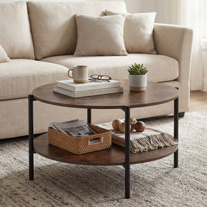 Round Coffee Table 2-Tier Industrial Accent Table with Open Storage Shelf-Rustic Brown view 6