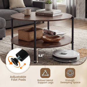 Round Coffee Table 2-Tier Industrial Accent Table with Open Storage Shelf-Rustic Brown view 8