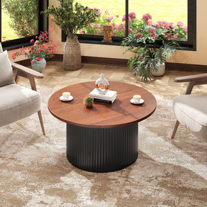Round Coffee Table with Solid Wood Frame and Wooden Top-Walnut view 3
