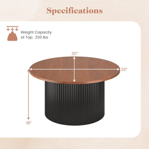 Round Coffee Table with Solid Wood Frame and Wooden Top-Walnut view 4