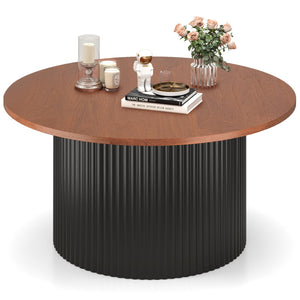 Round Coffee Table with Solid Wood Frame and Wooden Top-Walnut view 6