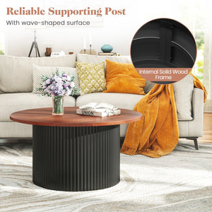 Round Coffee Table with Solid Wood Frame and Wooden Top-Walnut view 7