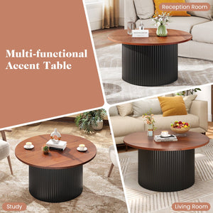 Round Coffee Table with Solid Wood Frame and Wooden Top-Walnut view 8