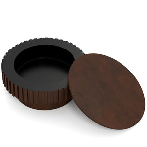Round Coffee Table with Storage Modern Wooden Drum Coffee Table with Hidden Compartment-Walnut view 4