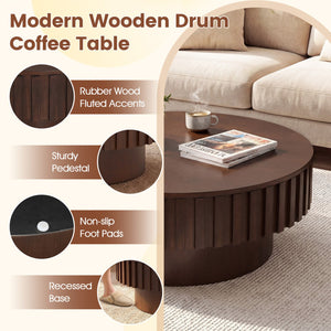 Round Coffee Table with Storage Modern Wooden Drum Coffee Table with Hidden Compartment-Walnut view 6