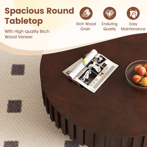 Round Coffee Table with Storage Modern Wooden Drum Coffee Table with Hidden Compartment-Walnut view 8