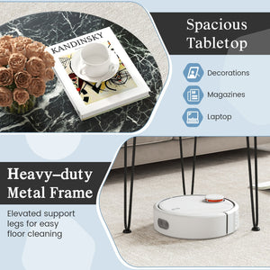 Round Coffee Table with Thickened Tabletop and Metal Tripod Legs-Black view 8