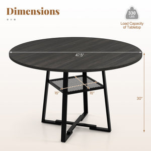 Round Dining Table for 4-6 with Storage Shelf and Metal Legs-Black view 5
