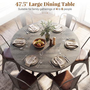 Round Dining Table for 4-6 with Storage Shelf and Metal Legs-Gray view 7