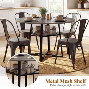Round Dining Table for 4-6 with Storage Shelf and Metal Legs-Gray view 8