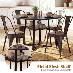 Round Dining Table for 4-6 with Storage Shelf and Metal Legs-Rustic Brown view 8
