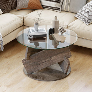 Round Glass Coffee Table 32 Inch Modern Center Table with Tempered Glass Top-Gray view 2