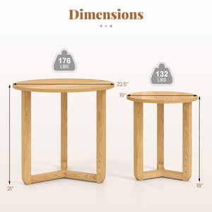 Round Nesting Coffee Table Set of 2 Wood Nesting End Tables with Thickened Top-Natural view 5