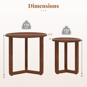 Round Nesting Coffee Table Set of 2 Wood Nesting End Tables with Thickened Top-Walnut view 5