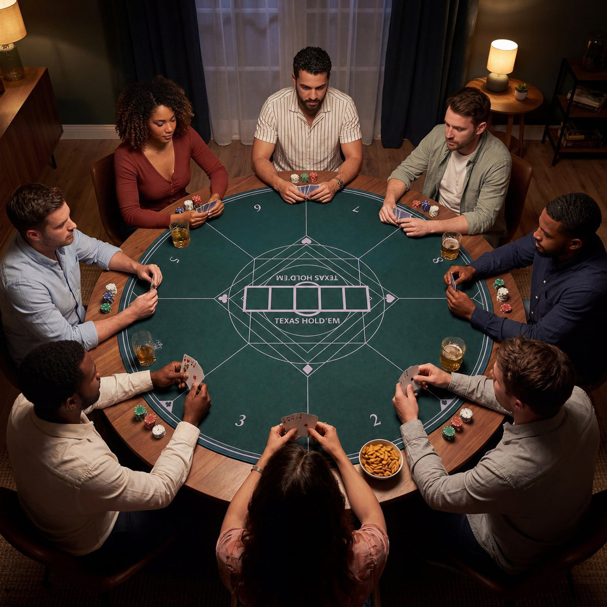 Round Poker Mat for Texas Hold'em 55 inch Portable Foldable Anti-Slip Rubber Base Table Layout-Green view 2