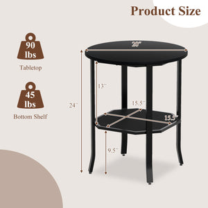 Round Side Table Small End Table with Storage Shelf 2-Tier Nightstand for Small Space-Black view 5