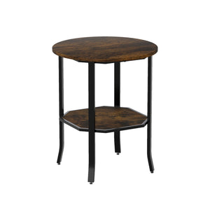 Round Side Table Small End Table with Storage Shelf 2-Tier Nightstand for Small Space-Rustic Brown view 4