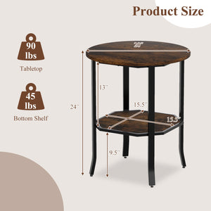 Round Side Table Small End Table with Storage Shelf 2-Tier Nightstand for Small Space-Rustic Brown view 5
