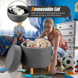 Round Fabric Storage Ottoman with Tray and Non-Slip Pads for Bedroom-Gray view 2