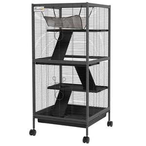 4-Tier Rolling Small Animal Cage, Deluxe Ferret Cage for Mink Chinchilla Kitten Rabbit